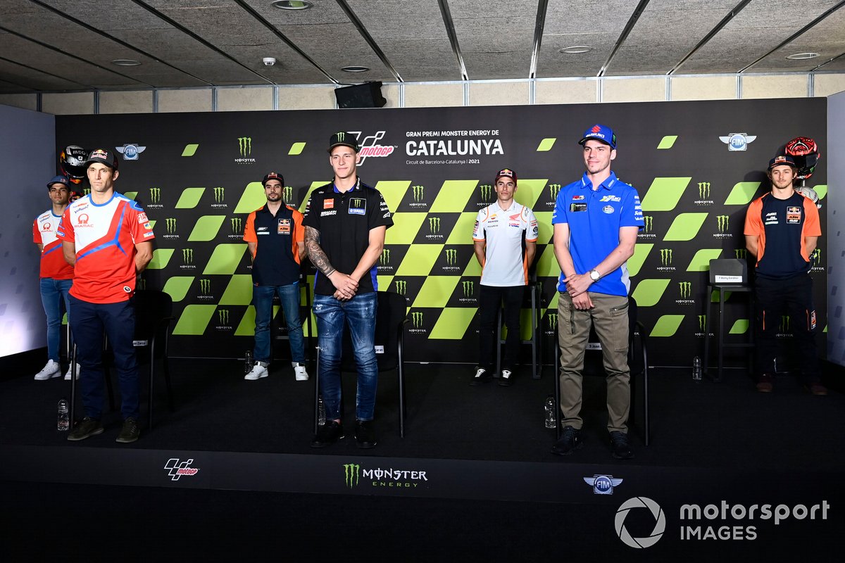 Jorge Martín, Pramac Racing, Johann Zarco, Pramac Racing, Miguel Oliveira, Red Bull KTM Factory Racing, Fabio Quartararo, Yamaha Factory Racing, Marc Márquez, Repsol Honda Team, Joan Mir, Team Suzuki MotoGP, Remy Gardner, Red Bull KTM Ajo