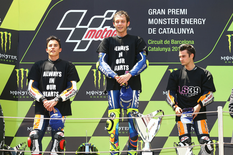 Podio: 1º Valentino Rossi, 2º Marc Márquez, 3º Dani Pedrosa
