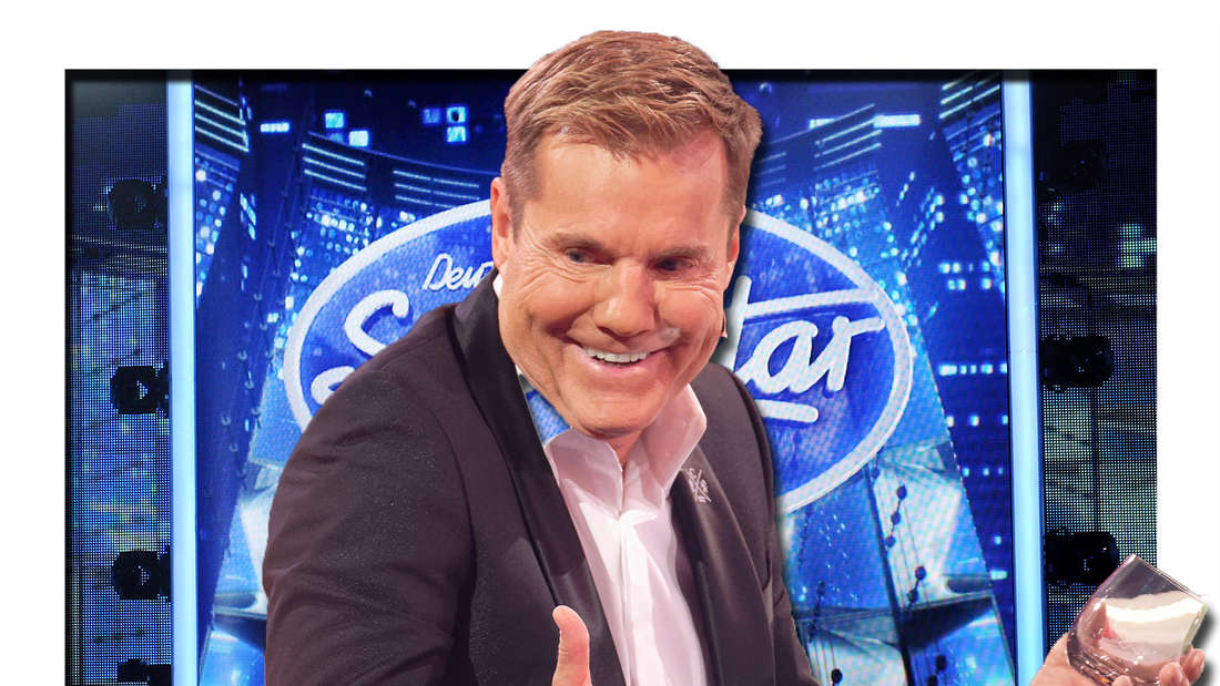 Dieter Bohlen lacht, im Hintergrund das DSDS-Logo (Fotomontage)