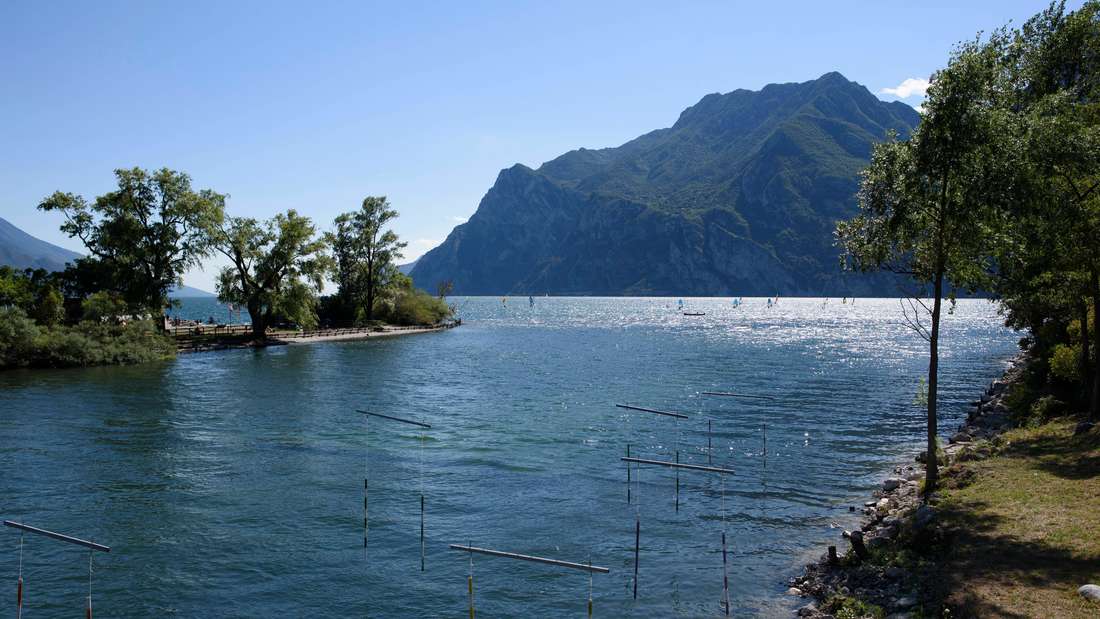 Ongoing Heat Wave In Italy. Sarca river, the main inflow of the Garda lake is pictured on July 8, 2022 in Riva del Garda