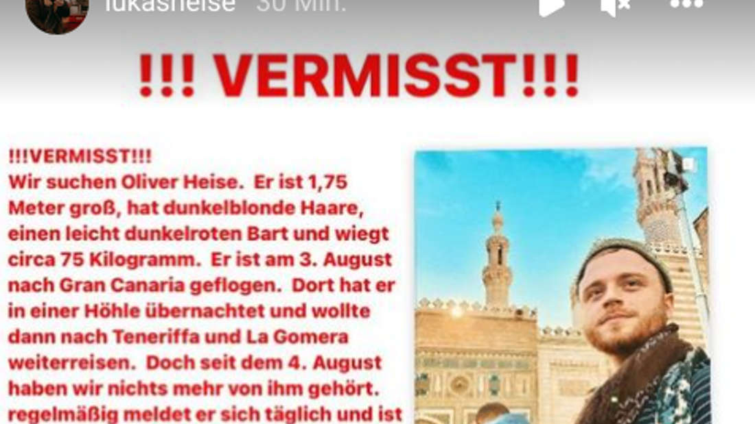 Eine Instagram-Story, in der ein Angehöriger einen Suchaufruf zu einem vermissten jungen Mann veröffentlicht