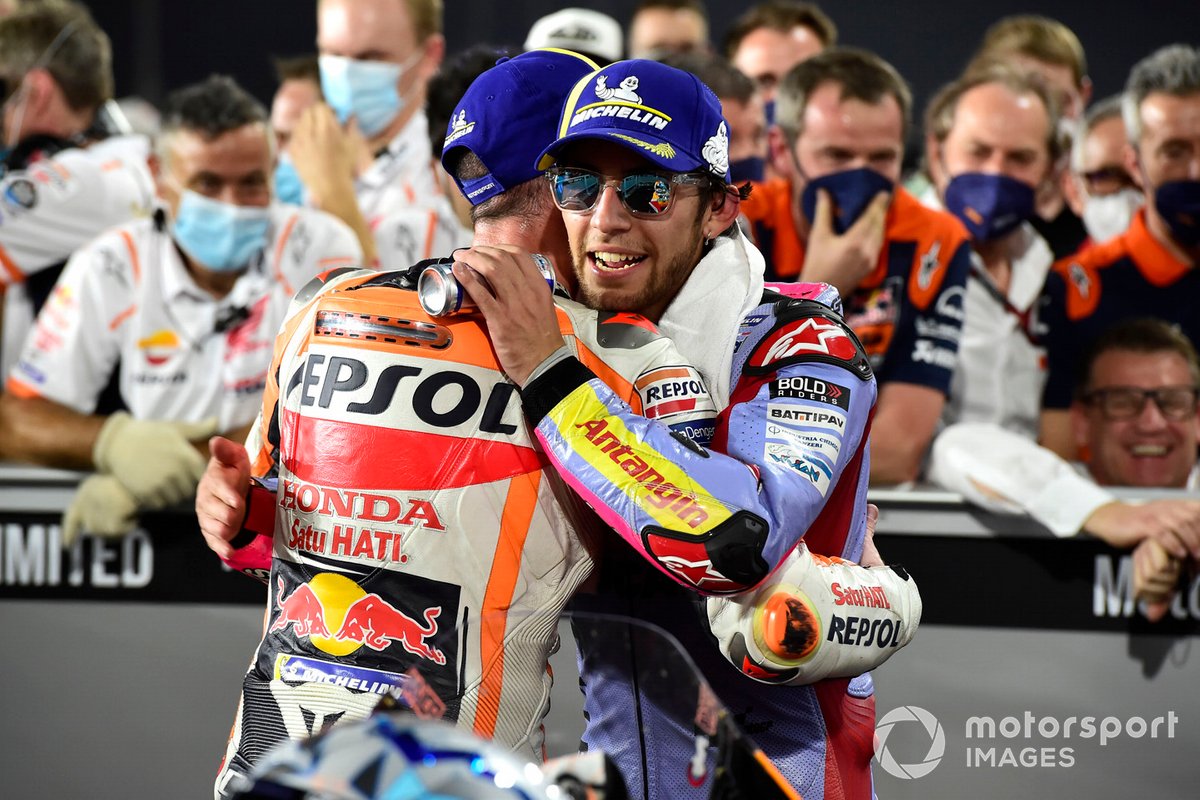 Tercer lugar Pol Espargaró, Repsol Honda Team, ganador Enea Bastianini, Gresini Racing