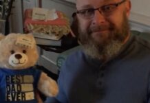 The emotion of a father to receive a teddy bear with the heartbeat donated from his son, who died at 16 years of age