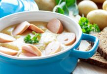 Potato soup with sausages, step by step recipe