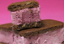 Forest berry ice cream and condensed milk sandwich
