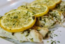 Shark in garlic and lemon sauce, homemade recipe