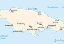 Map of the Caribbean island of Jamaica