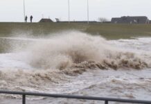 Storm surge warning on the North Sea coast