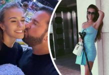 Laura Müller and hit star Michael Wendler kissing at the fair