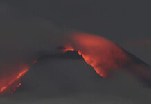 Exclusion zone after volcanic eruption in Indonesia: Mount Merapi volcano spews lava and ash