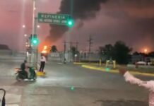 Pemex tries to put out a fire at the Salina Cruz refinery